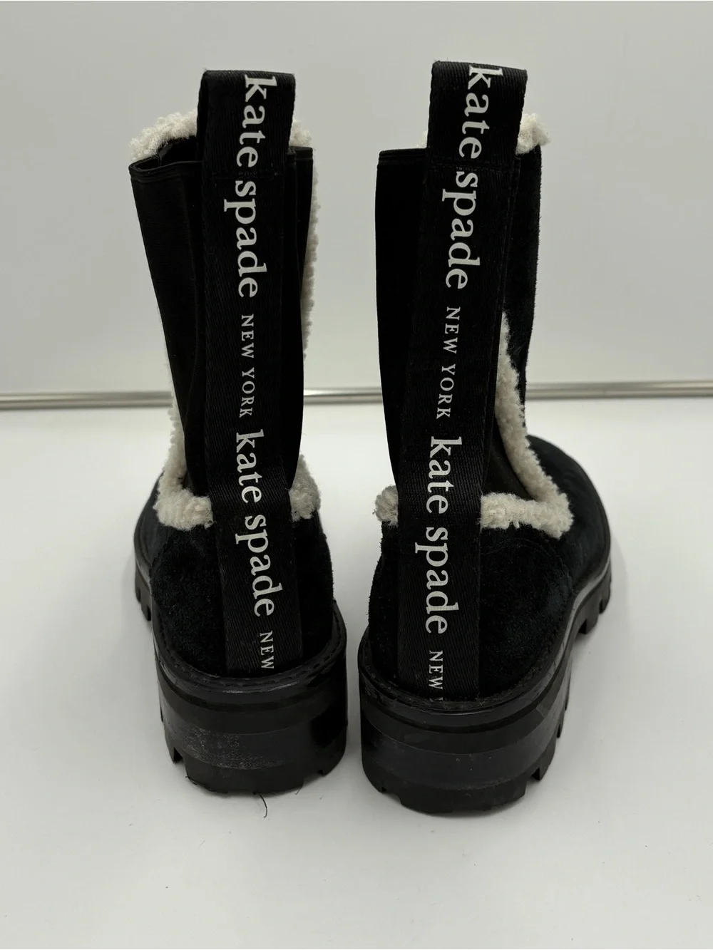 Kate Spade Piper Chelsea Boots Black Suede Pull On Shearling Women’s Size 10